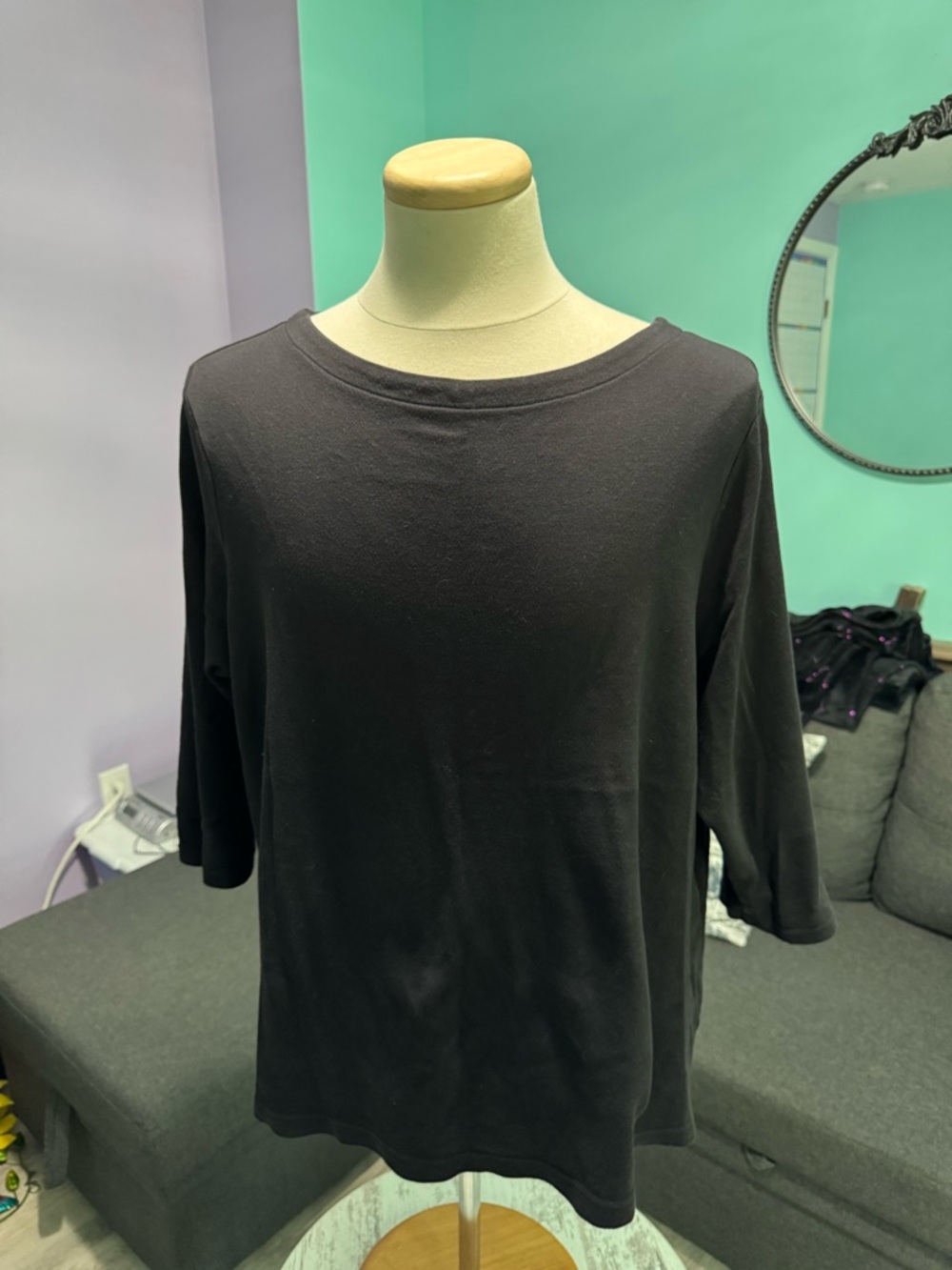 Croft & Barrow Women's Black 3/4 Sleeve Top - Picture 6 of 7